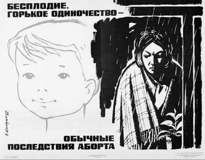 Soviet-era anti-abortion poster reading “Infertility and bitter loneliness are common consequences of abortion”" (Source: Santa Clara University, Scholar Commons) Soviet-era anti-abortion poster reading “Infertility and bitter loneliness are common consequences of abortion”" (Source: Santa Clara University, Scholar Commons)