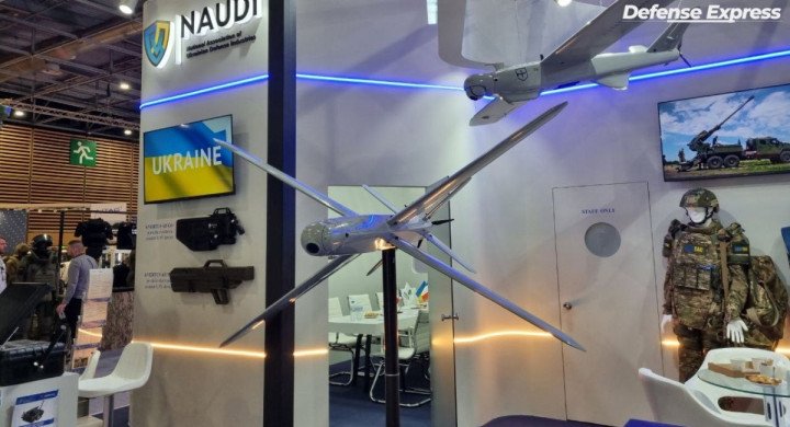 Ukrainian new loitering drone "Mace" at Eurosatory 2024 / Source: Defense Express Ukrainian new loitering drone "Mace" at Eurosatory 2024 / Source: Defense Express