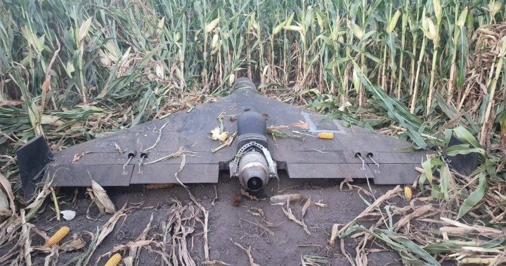 A downed Russian Geran-3 jet-powered attack drone in a field. (Source: Defense Express) A downed Russian Geran-3 jet-powered attack drone in a field. (Source: Defense Express)