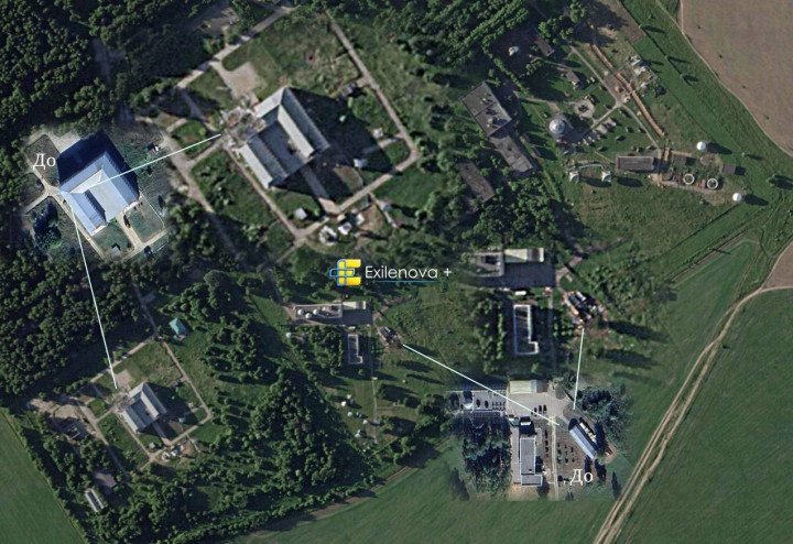 Satellite image shows damage to buildings at Russia's secret Meshcherino-1 GRU space intelligence complex following a Ukrainian drone strike. (Source: Exilenova+)