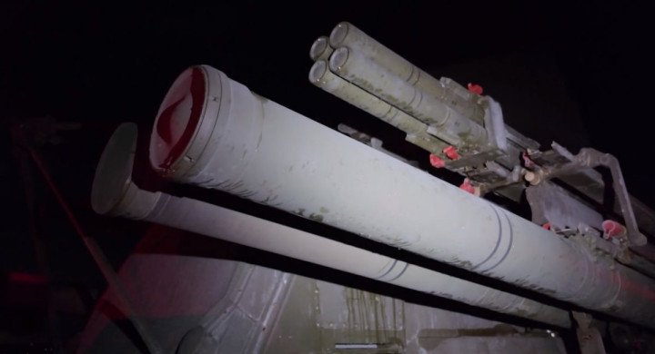 Close-up of the missile launchers on a Russian Pantsir air defense system. (Source: Russian media)