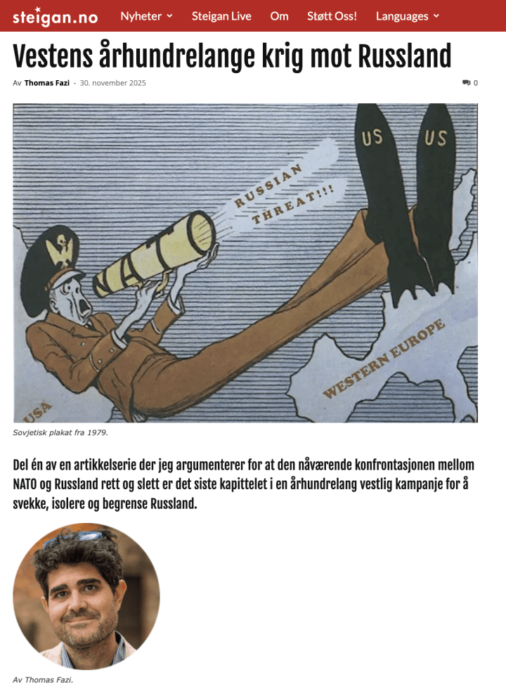 Norwegian outlet Steigan.no accused EU leaders of prolonging the war in Ukraine, portraying Western support for Kyiv as an obstacle to peace. (Source: Steigan.no) Norwegian outlet Steigan.no accused EU leaders of prolonging the war in Ukraine, portraying Western support for Kyiv as an obstacle to peace. (Source: Steigan.no)