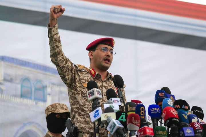 Houthi military spokesman, Yahya Saree, addresses a rally in the capital Sanaa on May 2, 2025. (Source: Mohammed Huwais via Getty Images) Houthi military spokesman, Yahya Saree, addresses a rally in the capital Sanaa on May 2, 2025. (Source: Mohammed Huwais via Getty Images)