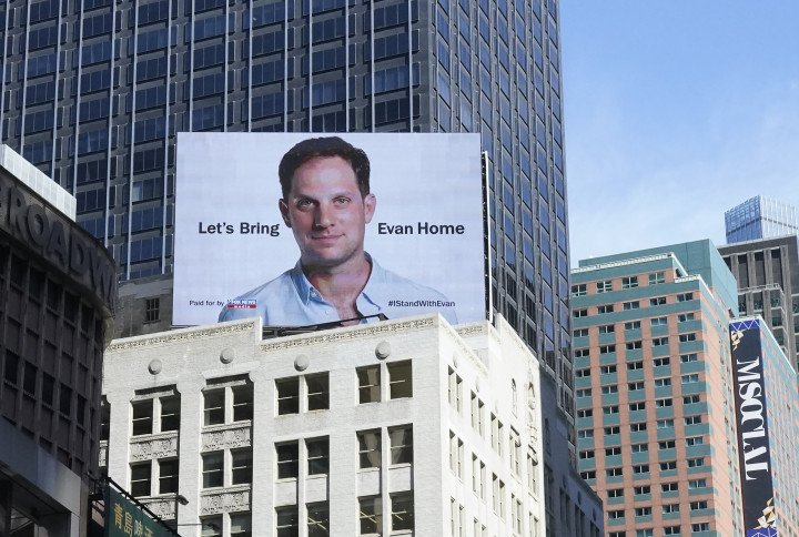 An electronic billboard at New York's Times Square marks the firstq anniversary of the imprisonment in Russia of Wall Street Journal reporter Evan Gershkovich on March 29th, 2024 (Source: Getty Images) An electronic billboard at New York's Times Square marks the firstq anniversary of the imprisonment in Russia of Wall Street Journal reporter Evan Gershkovich on March 29th, 2024 (Source: Getty Images)