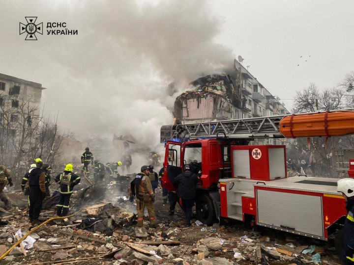 Emergency services respond to a Russian missile strike on a residential building in Poltava, conducting rescue operations amid structural collapse and fire damage. (Source: DSNS) Emergency services respond to a Russian missile strike on a residential building in Poltava, conducting rescue operations amid structural collapse and fire damage. (Source: DSNS)