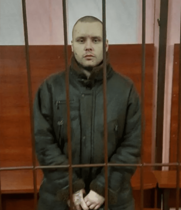 Vladyslav at his trial in occupied Donetsk. (Source: Zmina)