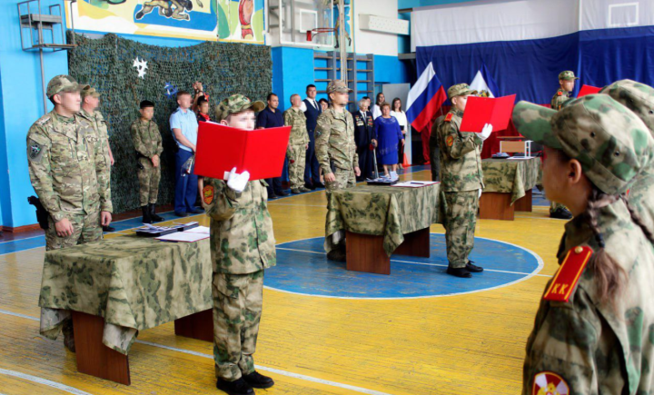 Children taking part in compulsory Russian “cadet classes” in occupied Kherson (Source: Govenor of Kherson Region) Children taking part in compulsory Russian “cadet classes” in occupied Kherson (Source: Govenor of Kherson Region)