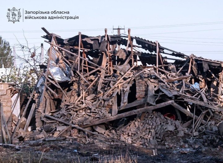 A destroyed building in the Zaporizhzhia region after Russian strikes on May 9, 2026. (Source: Zaporizhzhia Regional Military Administration)