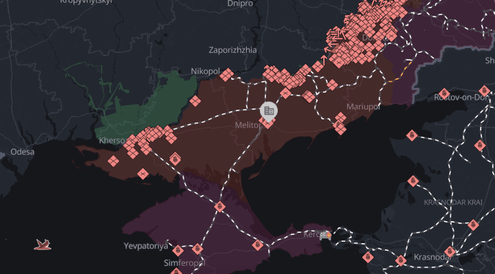 Map showing Melitopol’s location in the Zaporizhzhia region, a key Russian logistics hub linking occupied territories with Crimea. (Source: DeepState) Map showing Melitopol’s location in the Zaporizhzhia region, a key Russian logistics hub linking occupied territories with Crimea. (Source: DeepState)