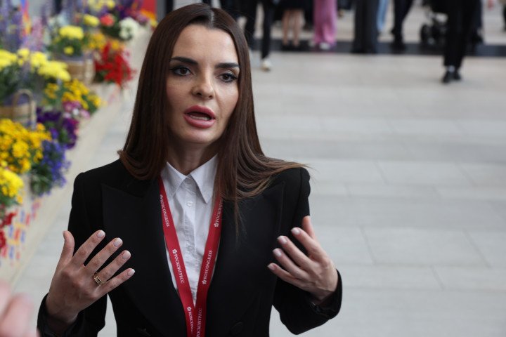 Moldovan politician and Gagauzia's Governor Evghenia Guțul speaks prior the plenary session of the 2024 Saint Petersburg International Economic Forum SPIEF'24, June 7, 2024, in Saint Petersburg, Russia. Vladimir Putin arrived to Saint Petersburg with a three-days trip to attend an annual Economic Forum. (Photo by Contributor/Getty Images)