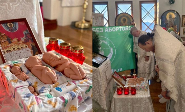 Fetal models are displayed in a Russian Orthodox church during an anti-abortion prayer service. (Photo: open source) Fetal models are displayed in a Russian Orthodox church during an anti-abortion prayer service. (Photo: open source)