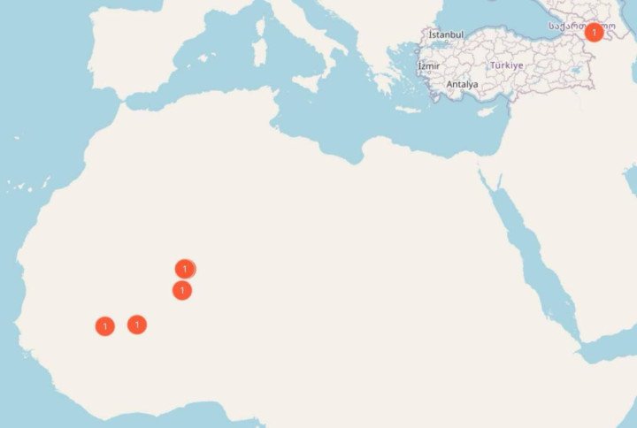 Geolocalización de terminales de comunicaciones militares rusas comprometidas por la inteligencia ucraniana en África Occidental. (Fuente: HUR)