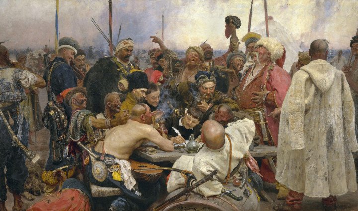 "Zaporozhian Cossacks write to the Sultan of Turkey" by Ilya Repin (1844–1930) "Zaporozhian Cossacks write to the Sultan of Turkey" by Ilya Repin (1844–1930)