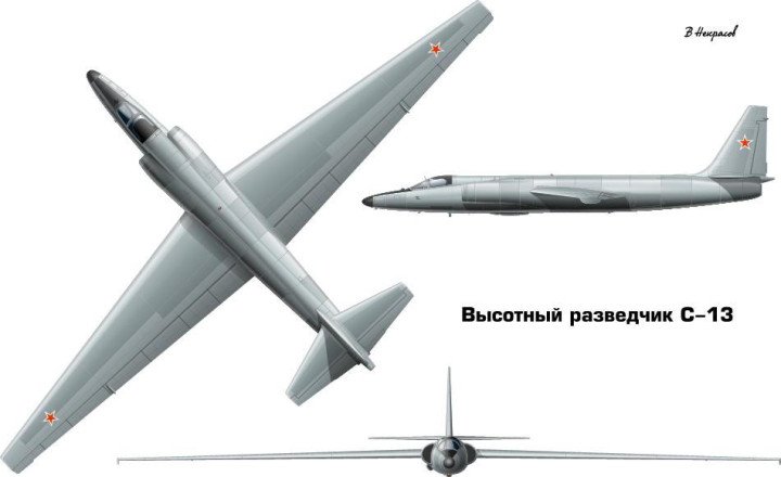 Illustration of the Soviet S-13 high-altitude reconnaissance aircraft, a planned clone of the American U-2 that never reached production. Illustration of the Soviet S-13 high-altitude reconnaissance aircraft, a planned clone of the American U-2 that never reached production.