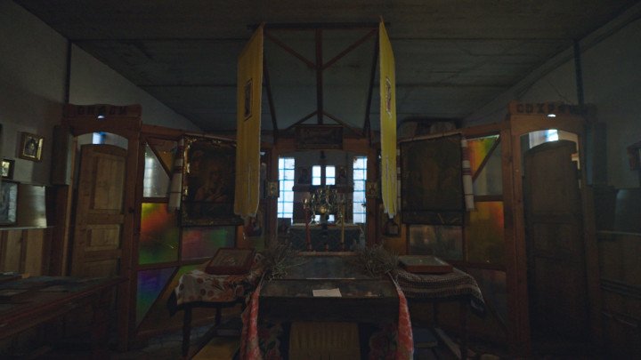The interior of a damaged church, scarred by shelling. (Source: UNITED24 Media/YouTube)