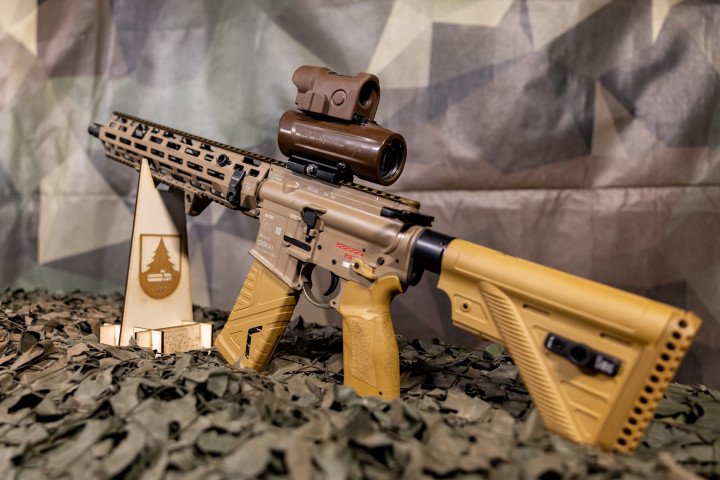 A Heckler & Koch G95 assault rifle on display at the Grafenwöhr military training area in Germany on December 4, 2025. (Source: Getty Images)