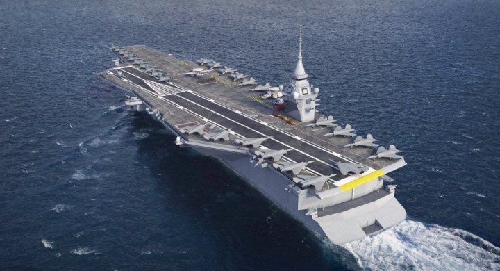 Concept rendering of France’s next-generation PANG aircraft carrier. (Source: MO Porte-Avions / Naval Group / Chantiers de l’Atlantique)