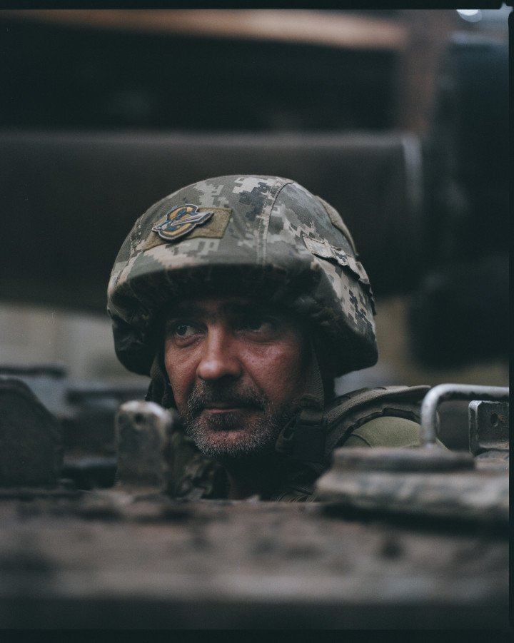Serhii, driver of the M109 in the 28th Brigade, listens to a distant drone. Kostiantynivka, August 2025. Photo: Josh Olley/UNITED24 Media