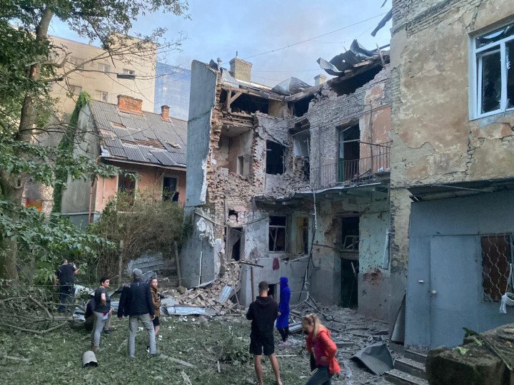 Residents inspect damage after a Russian drone strike hit a residential building in Lviv on July 12. (Source: Andriy Sadovyi) Residents inspect damage after a Russian drone strike hit a residential building in Lviv on July 12. (Source: Andriy Sadovyi)