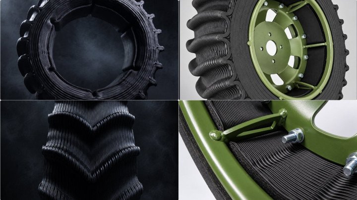 Close-up views of lightweight airless wheels developed by Ukrainian companies Print&Live UA and iSCALE 3D for unmanned ground vehicles. (Photo: Print&Live UA via Militarnyi)