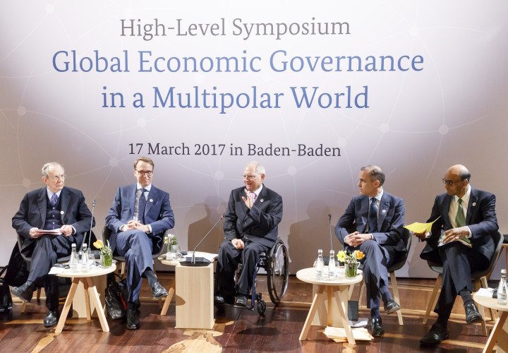(L-R) Italy Finance Minister Pietro Carlo Padoan, German Bundesbank President Jens Weidmann, German Finance Minister Wolfgang Schaeuble, FSB Chair and Bank of England Governor Mark Carney, and Singapore’s Deputy Prime Minister Tharman Shanmugaratnam during the G20 High-Level Symposium on March 17, 2017 in Baden-Baden, Germany. (Source: Getty Images) (L-R) Italy Finance Minister Pietro Carlo Padoan, German Bundesbank President Jens Weidmann, German Finance Minister Wolfgang Schaeuble, FSB Chair and Bank of England Governor Mark Carney, and Singapore’s Deputy Prime Minister Tharman Shanmugaratnam during the G20 High-Level Symposium on March 17, 2017 in Baden-Baden, Germany. (Source: Getty Images)