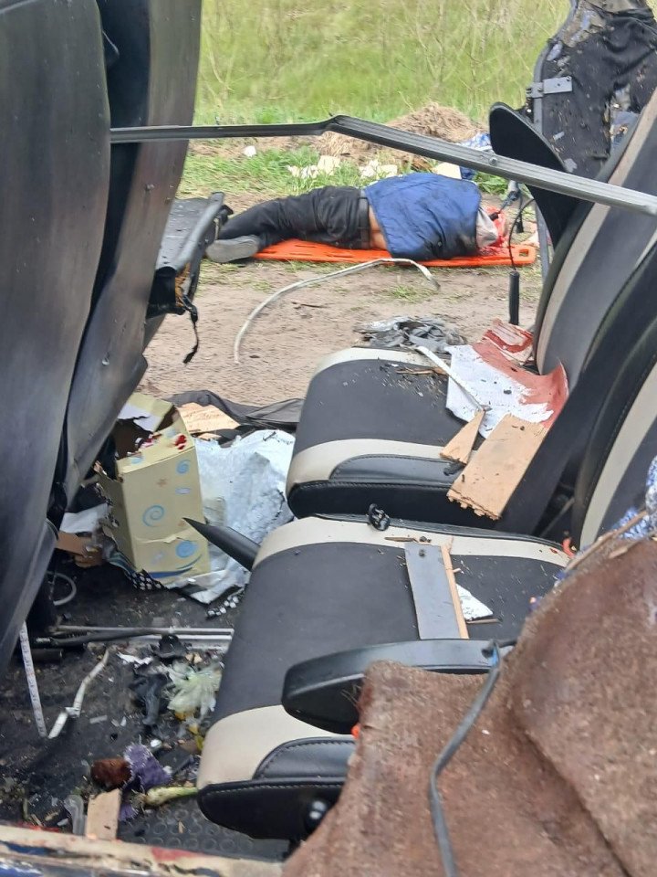 Interior of the bus after the drone impact, with victims visible among the debris. (Source: SSU) Interior of the bus after the drone impact, with victims visible among the debris. (Source: SSU)