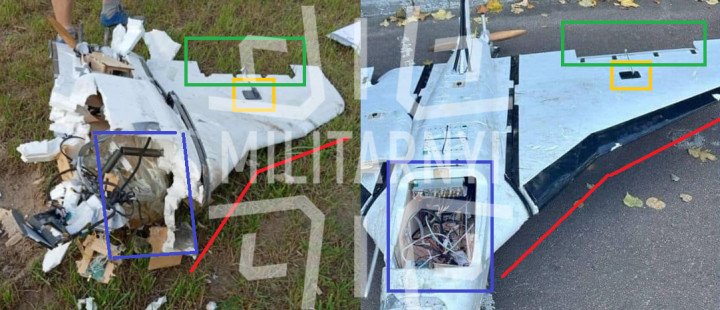 Comparison of “Herbera” drone debris: left found in Poland, right in Ukraine. (Source: Militarnyi)