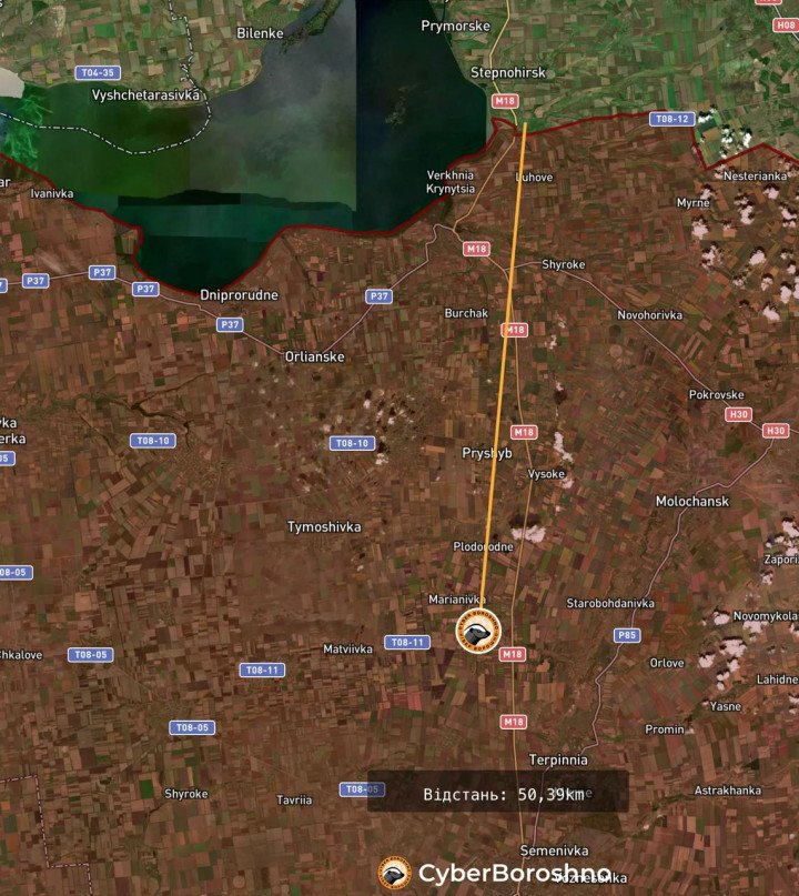 Approximate location of the Russian supply train destruction. (Source: CyberBoroshno) Approximate location of the Russian supply train destruction. (Source: CyberBoroshno)