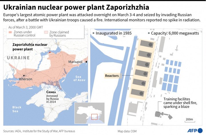 Map showing the location of the Zaporizhzhia Nuclear Power Plant in southern Ukraine. (Source: Getty Images)