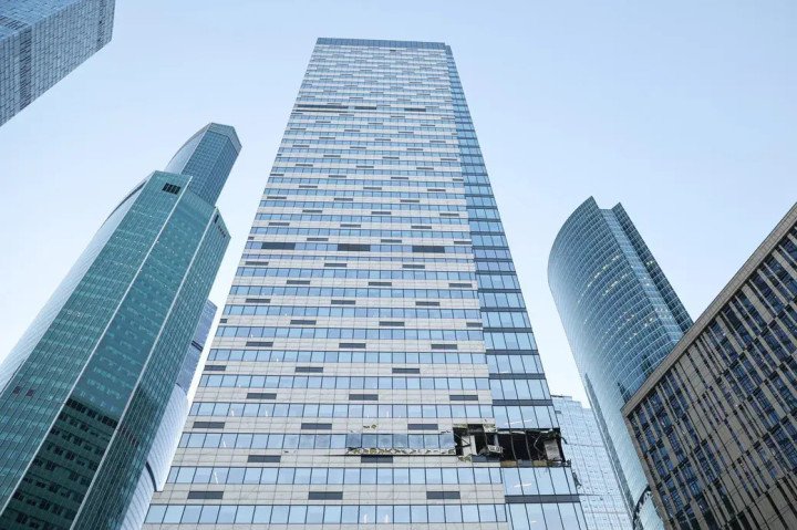 Damage to the IQ-Kvartal complex in Moscow-City following a drone strike on July 30, 2023. (Source: Social media)