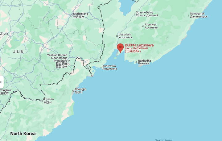 Lazurnaya Bay (Shamora) near Vladivostok, where explosions were reported. (Source: Google Maps)
