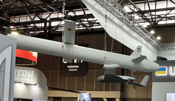 The Ruta missile by Destinus, featuring Ukrainian insignia, at the Eurosatory 2024 exhibition in France. (Source: Militarnyi) The Ruta missile by Destinus, featuring Ukrainian insignia, at the Eurosatory 2024 exhibition in France. (Source: Militarnyi)