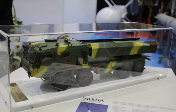 Model of Ukraine’s Vilkha multiple-launch rocket system at MSPO 2022. (Source: Luch Design Bureau) Model of Ukraine’s Vilkha multiple-launch rocket system at MSPO 2022. (Source: Luch Design Bureau)