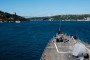 A naval vessel transits the Bosphorus Strait in Istanbul, Türkiye. (Photo: open source)