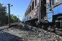 Aftermath of a Russian Geran-4 jet-powered drone strike on a commuter passenger train at Lypkuvativka railway station in Kharkiv region, Ukraine, on September 18, 2026. (Source: Getty Images)