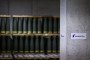 155mm artillery shells are on display during the inauguration of the new munitions plant of German automotive and arms manufactuer Rheinmetall, in Unterluess, northern Germany on August 27, 2025. (Source: Getty Images)