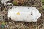 Warhead section of the R-60M missile from a downed Russian Geran-2 drone with radiation hazard marking.