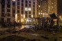 Debris lies in the courtyard of a residential building following a Russian attack on October 12, 2026 in Kyiv, Ukraine. (Source: Getty Images)