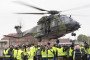 A Bundeswehr NH90 helicopter takes off during the civil-military exercise “Red Storm Charlie” in the Port of Hamburg on September 24, 2026. (Source: Getty Images)