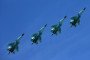 Russian Su-34 fighter-bomber jets during a 2018 parade in Moscow, Russia.