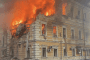 Flames engulf the Presidium building of the National Academy of Sciences of Ukraine in Kyiv following a direct Russian strike on September 28. (Source: National Academy of Sciences of Ukraine)