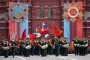Russian military drummers march across Red Square during the Victory Day parade in Moscow on May 9, 2026. (Source: Getty Images)