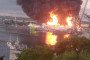 Fire burns at the Port of Kerch following a reported Ukrainian drone strike on fuel infrastructure in occupied Crimea, June 21, 2026. (Source: Exilenova+)