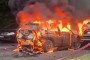 A car burns after an explosion, which allegedly killed a Russian high-ranking officer, June 9, 2026.