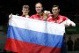 Illustrative image: Russia’s team pose with their gold medals on the podium atfer the mens team foil fencing event of the Rio 2016 Olympic Games, on August 12, 2016, at the Carioca Arena 3, in Rio de Janeiro. (Source: Getty Images)