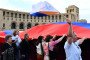Supporters of Strong Armenia, the party of billionaire Russian-Armenian businessman Samvel Karapetyan, who is under house arrest on charges of plotting a coup, stage a campaign rally in central Yerevan on June 3, 2026. (Source: Getty Images)