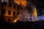 Firefighters extinguish a blaze at a building damaged during a Russian attack on Kyiv on July 19, 2026. (Source: Kyiv State Emergency Service)