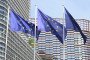 The European flags flapping in the breeze in front of the Louise Weiss building headquarters of the European Parliament, in Strasbourg, eastern France on September 17, 2026. (