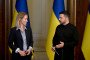 Ukraine’s President Volodymyr Zelenskyy (R) and High Representative of the European Union for Foreign Affairs and Security Policy Kaja Kallas (L) attend a joint press-conference following talks in Kyiv on October 13, 2025. (Source: Getty Images)