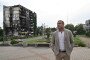 US actor, director, and screenwriter Liev Schreiber, ambassador of the UNITED24 fundraising platform, visits the destroyed center of Borodyanka on August 15, 2022.